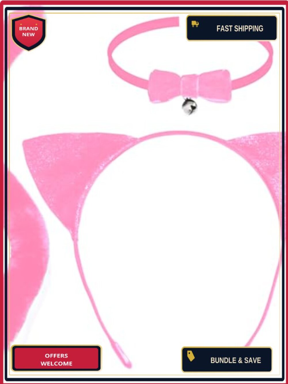 Cat Costume Accessory Set Ears Headband Bell Collar Tail Cosplay Halloween